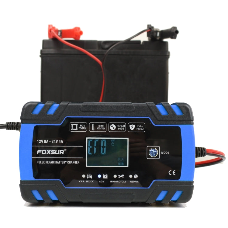 FOXSUR 12V-24V Car Motorcycle Truck Repair Battery Charger AGM Charger, UK Plug (Blue) - Battery Charger by FOXSUR | Online Shopping UK | buy2fix