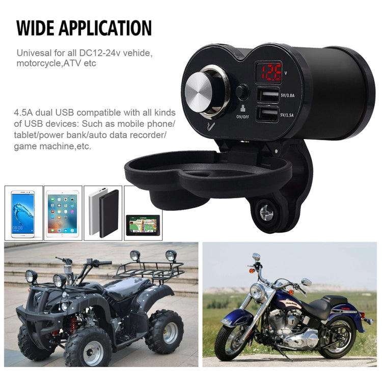 CS-834A3 Multi-function Motorcycle Waterproof Aluminium Alloy Mobile Phone Dual USB Charger Cigarette Lighter with Digital Display Switch(Grey) - In Car by buy2fix | Online Shopping UK | buy2fix