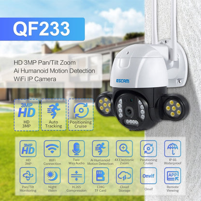 ESCAM QF233 3.0 Million Pixels Smart WiFi IP Camera, Support Auto Tracking & Night Vision & Two Way Audio & TF Card & Onvif, US Plug - Security by ESCAM | Online Shopping UK | buy2fix