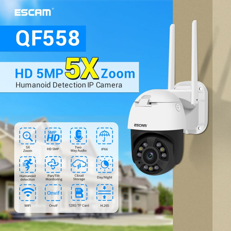 ESCAM QF558 5.0MP HD 5X Zoom Wireless IP Camera, Support Humanoid Detection, Night Vision, Two Way Audio, TF Card, UK Plug - Security by ESCAM | Online Shopping UK | buy2fix