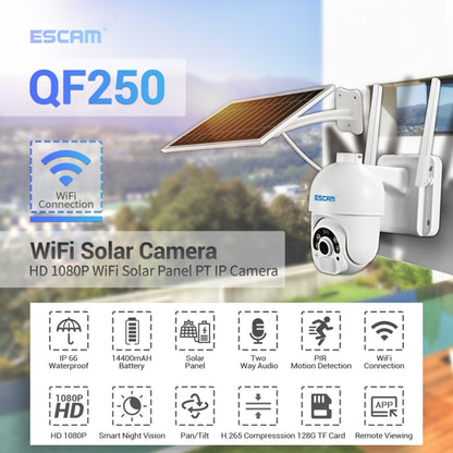 ESCAM QF250 HD 1080P WiFi Solar Panel IP Camera, Support Motion Detection / Night Vision / TF Card / Two-way Audio - Security by ESCAM | Online Shopping UK | buy2fix