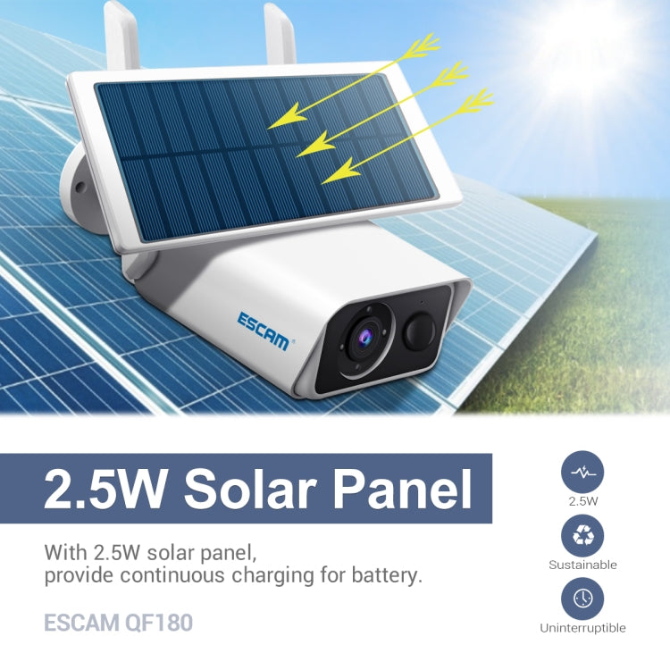 ESCAM QF180 H.265 3MP Solar Wifi IP Camera, Without Battery(White) - Bullet Camera by ESCAM | Online Shopping UK | buy2fix