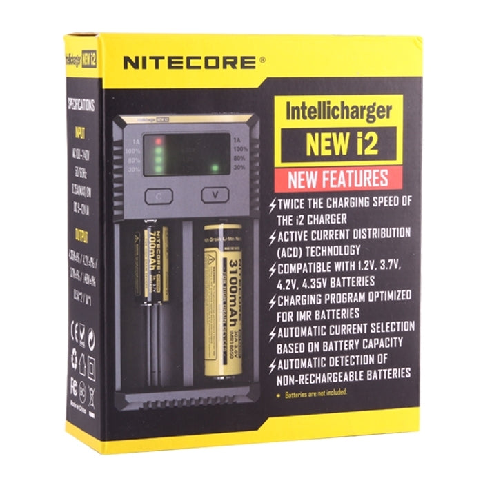 Nitecore NEW i2 Intelligent Digi Smart Charger with LED Indicator for 14500, 16340 (RCR123), 18650, 22650, 26650, Ni-MH and Ni-Cd (AA, AAA) Battery - Consumer Electronics by buy2fix | Online Shopping UK | buy2fix