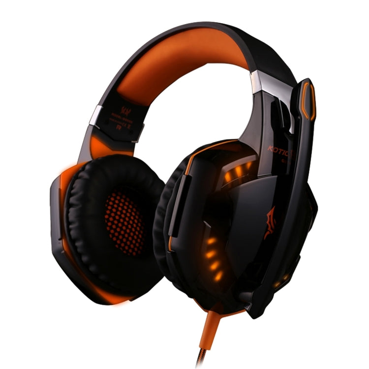 KOTION EACH G2000 Over-ear Game Gaming Headphone Headset Earphone Headband with Mic Stereo Bass LED Light for PC Gamer,Cable Length: About 2.2m(Orange + Black) - Multimedia Headset by KOTION EACH | Online Shopping UK | buy2fix