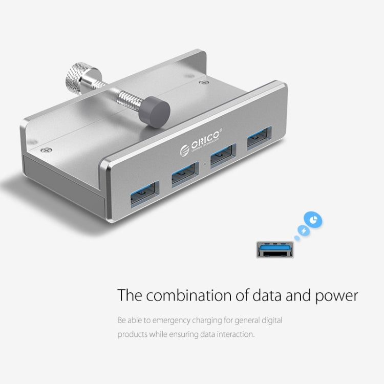 ORICO MH4PU Aluminum Alloy 4 Ports USB 3.0 Clip-type HUB with 1m USB Cable, Clip Width Range: 10-32mm - USB 3.0 HUB by ORICO | Online Shopping UK | buy2fix