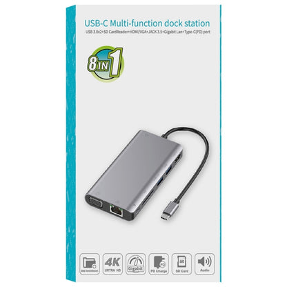 Onten 9591BD 8 in 1 USB-C / Type-C to PD USB-C / Type-C Charging + 100M Ethernet Port + Dual USB 3.0 + HDMI + VGA + SD Card Slot + 3.5mm AUX HUB (Black) - USB HUB by Onten | Online Shopping UK | buy2fix