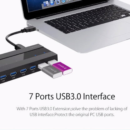 ORICO H727RK-U3 ABS High Speed 7 Ports USB 3.0 HUB with 12V Power Adapter for Laptops / Smartphones(Black) - USB 3.0 HUB by ORICO | Online Shopping UK | buy2fix