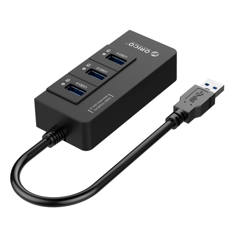 ORICO HR01-U3 ABS 3 Ports USB3.0 HUB Splitter with External RJ45 Gigabit Ethernet Network Card 5 Gbps for Laptops / Desktop / Ultrabook etc.(Black) - USB 3.0 HUB by ORICO | Online Shopping UK | buy2fix