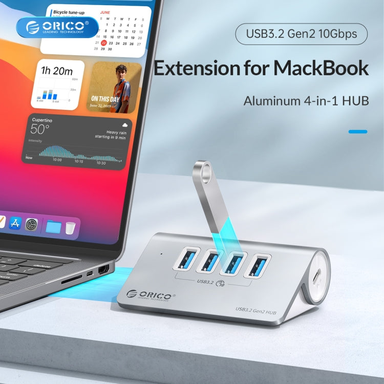 ORICO M3CU2 Aluminum Alloy 4-Port Type-C And USB 3.2 Gen2 10Gbps HUB(Silver) - USB 3.0 HUB by ORICO | Online Shopping UK | buy2fix