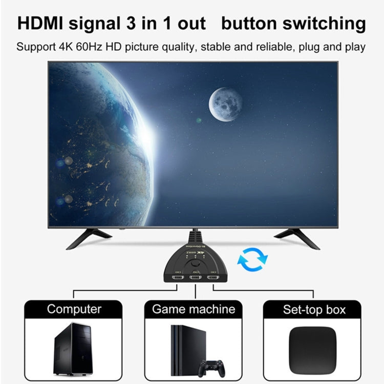 3 x 1 4K 60Hz HDMI Bi-Direction Switcher with Pigtail HDMI Cable - Switch by buy2fix | Online Shopping UK | buy2fix