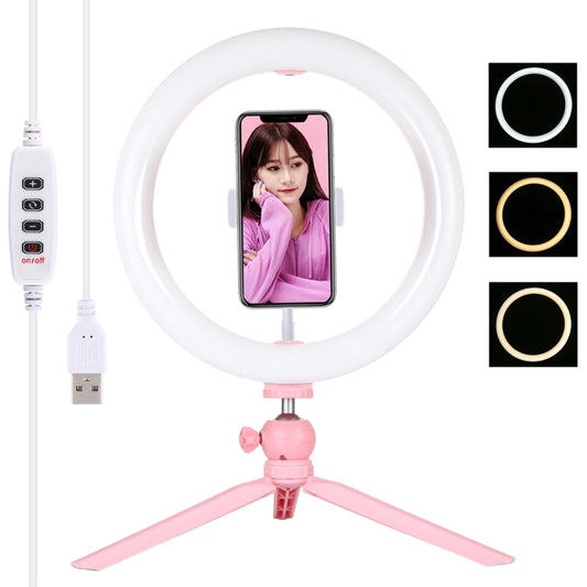 PULUZ 10.2 inch 26cm Light + Desktop Tripod Mount USB 3 Modes Dimmable Dual Color Temperature LED Curved Diffuse Light Ring Vlogging Selfie Photography Video Lights with Phone Clamp(Pink) - Consumer Electronics by PULUZ | Online Shopping UK | buy2fix
