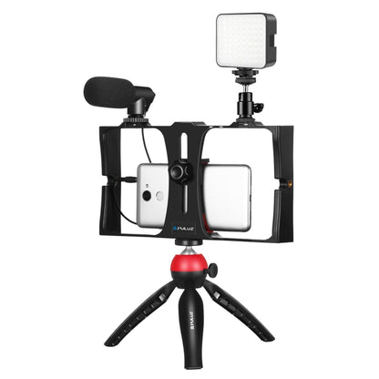 PULUZ 4 in 1 Vlogging Live Broadcast LED Selfie Fill Light Smartphone Video Rig Kits with Microphone + Tripod Mount + Cold Shoe Tripod Head for iPhone, Galaxy, Huawei, Xiaomi, HTC, LG, Google, and Other Smartphones(Red) - Camera Cage by PULUZ | Online Shopping UK | buy2fix