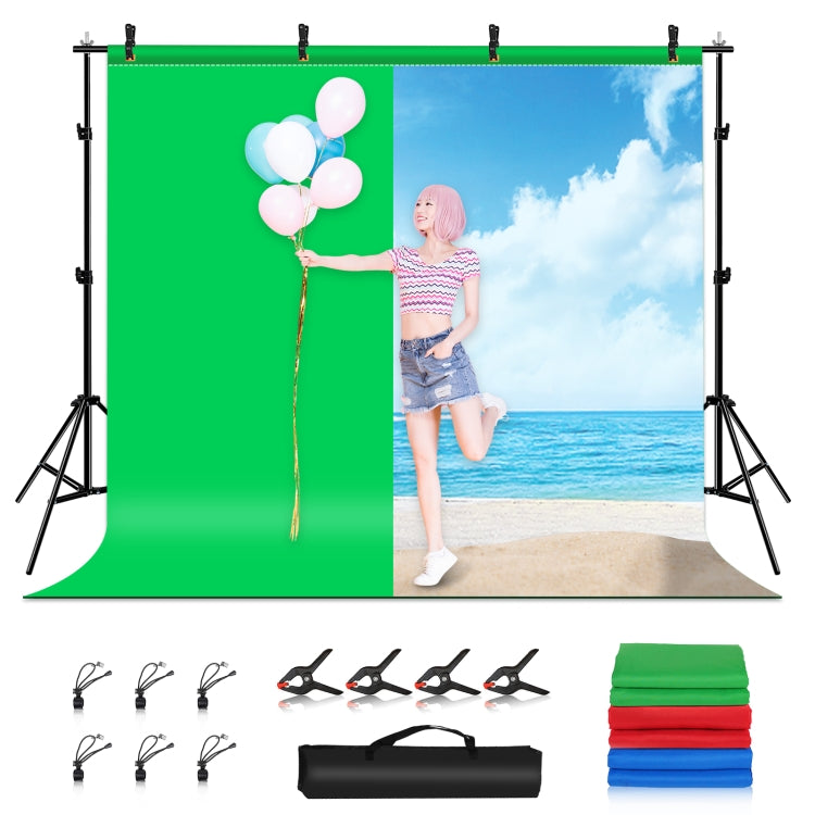 PULUZ 2.9x2m Photo Studio Background Support Stand Backdrop Crossbar Bracket Kit with Red / Blue / Green Polyester Backdrops - Camera Accessories by PULUZ | Online Shopping UK | buy2fix