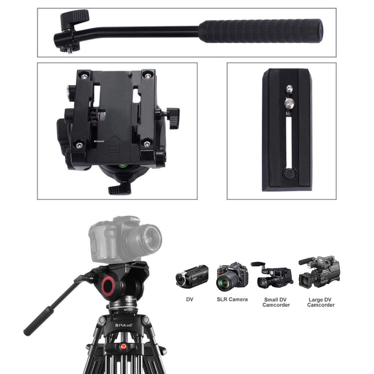 PULUZ 3 in 1 (Tripod + Bowl Adapter + Black Fluid Drag Head) Heavy Duty Video Camcorder Aluminum Alloy Tripod Mount Kit for DSLR / SLR Camera, Adjustable Height: 62-152cm - Tripods by PULUZ | Online Shopping UK | buy2fix