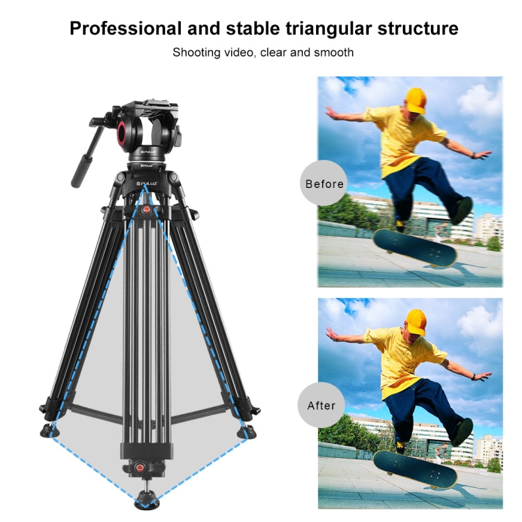 PULUZ 3 in 1 (Tripod + Bowl Adapter + Black Fluid Drag Head) Heavy Duty Video Camcorder Aluminum Alloy Tripod Mount Kit for DSLR / SLR Camera, Adjustable Height: 62-152cm - Tripods by PULUZ | Online Shopping UK | buy2fix