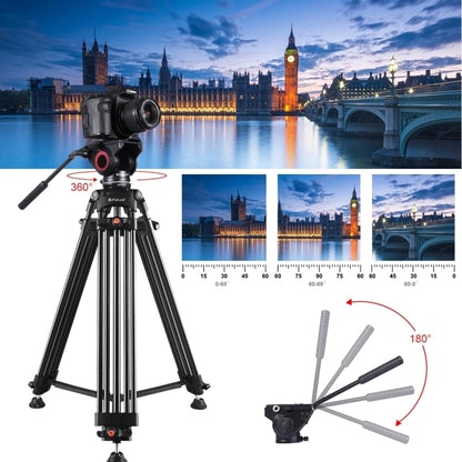 PULUZ 3 in 1 (Tripod + Bowl Adapter + Black Fluid Drag Head) Heavy Duty Video Camcorder Aluminum Alloy Tripod Mount Kit for DSLR / SLR Camera, Adjustable Height: 62-152cm - Tripods by PULUZ | Online Shopping UK | buy2fix