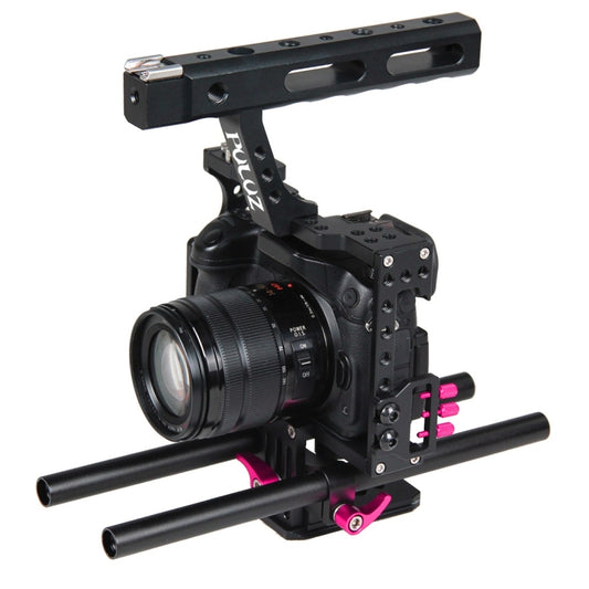 PULUZ Camera Cage Handle Stabilizer for Sony A7 & A7S & A7R, A7 II & A7R II & A7S II, A7R III & A7S III, A7R IV, A6000, A6500, A6300, Panasonic Lumix DMC-GH4(Rose Red) - Camera Accessories by PULUZ | Online Shopping UK | buy2fix