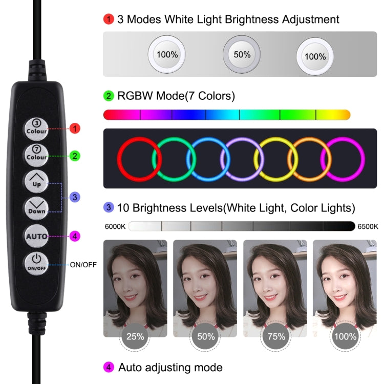 PULUZ 11.8 inch 30cm Curved Surface USB 10 Modes 8 Colors RGBW Dimmable LED Ring Vlogging Photography Video Lights with Tripod Ball Head & Phone Clamp(Black) - Consumer Electronics by PULUZ | Online Shopping UK | buy2fix