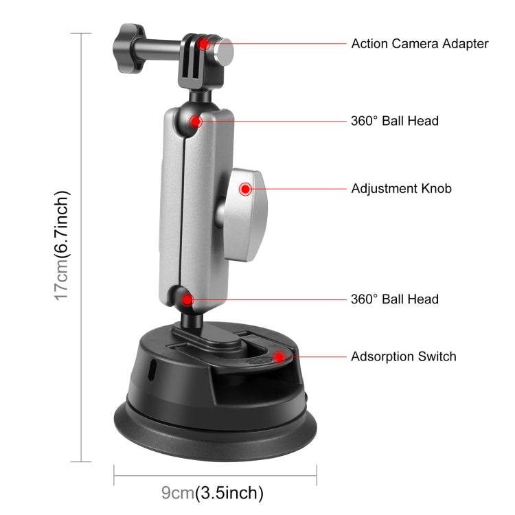 PULUZ Car Suction Cup Arm Mount with Mount Adapter & Long Screw - Helmet Mount by PULUZ | Online Shopping UK | buy2fix