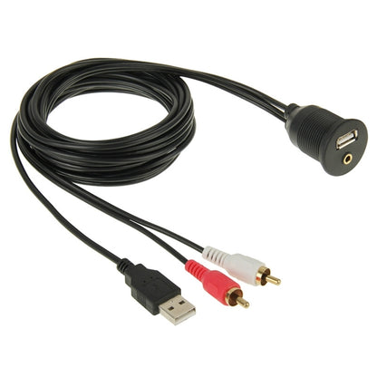 USB 2.0 & 2 RCA Male to USB 2.0 & 3.5mm Female Adapter Cable with Car Flush Mount, Length: 2m - In Car by buy2fix | Online Shopping UK | buy2fix