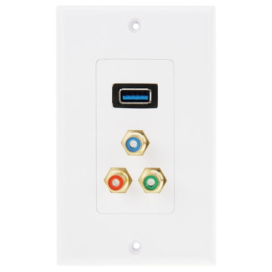 USB 3.0 Female Plug + 3 RCA Female Plugs Wall Plate Panel - Consumer Electronics by buy2fix | Online Shopping UK | buy2fix