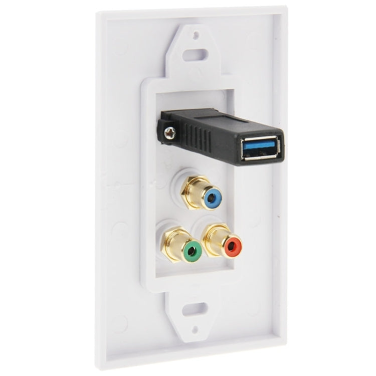 USB 3.0 Female Plug + 3 RCA Female Plugs Wall Plate Panel - Consumer Electronics by buy2fix | Online Shopping UK | buy2fix
