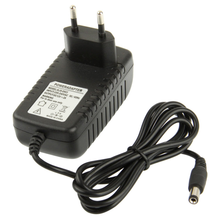 High Quality EU Plug AC 100-240V to DC 12V 2A Power Adapter, Tips: 5.5 x 2.1mm, Cable Length: 1m(Black) - Consumer Electronics by buy2fix | Online Shopping UK | buy2fix