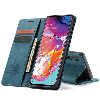 CaseMe-013 Multifunctional Retro Frosted Horizontal Flip Leather Case for Galaxy A70, with Card Slot & Holder & Zipper Wallet & Photo Frame(Blue) - Galaxy Phone Cases by CaseMe | Online Shopping UK | buy2fix