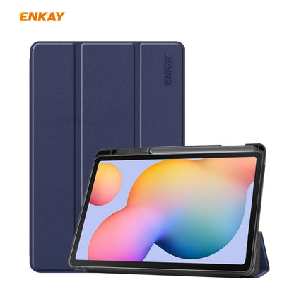 For Samsung Galaxy Tab S6 Lite P610 / P615 / Tab S6 Lite 2022 / P613 / P619 ENKAY Leather Smart Tablet Case with Pen Slot(Dark Blue) - Samsung Accessories by ENKAY | Online Shopping UK | buy2fix