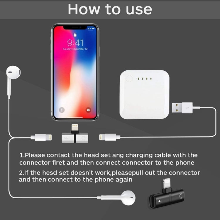 Zs-18182 2 in 1 8 Pin Male to 8 Pin Charging + 8 Pin Audio Female Connector Earphone Adapter, Supports Call & Volume Control(Silver + Black) - Earphone Adapter by buy2fix | Online Shopping UK | buy2fix