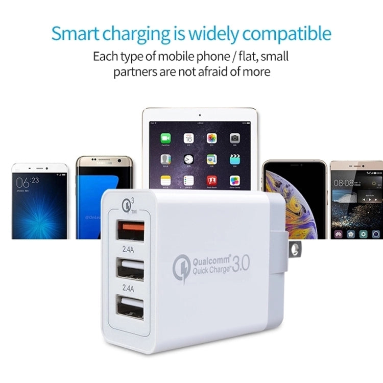SDC-30W 30W QC 3.0 USB + 2.4A Dual USB 2.0 Ports Mobile Phone Tablet PC Universal Quick Charger Travel Charger, US Plug - Mobile Accessories by buy2fix | Online Shopping UK | buy2fix
