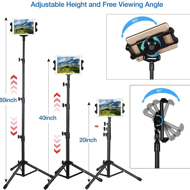 Floor Tablet Tripod Stand Adjustable For 4.7-12.9 inch iPad Carrying Holder - Lazy Bracket by buy2fix | Online Shopping UK | buy2fix