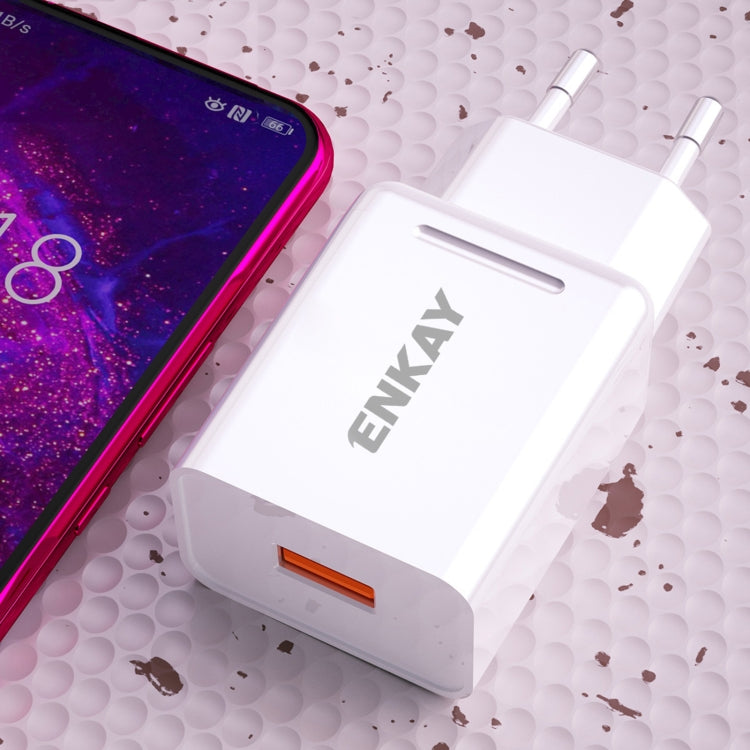 ENKAY Hat-Prince T033 18W 3A QC3.0 Fast Charging Power Adapter EU Plug Portable Travel Charger With 3A 1m 8 Pin Cable - USB Charger by ENKAY | Online Shopping UK | buy2fix