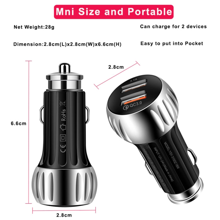 YSY-310QC18W QC3.0 Dual Port USB Car Charger + 3A USB to 8 Pin Data Cable, Cable Length: 1m(Black) - Car Charger by buy2fix | Online Shopping UK | buy2fix