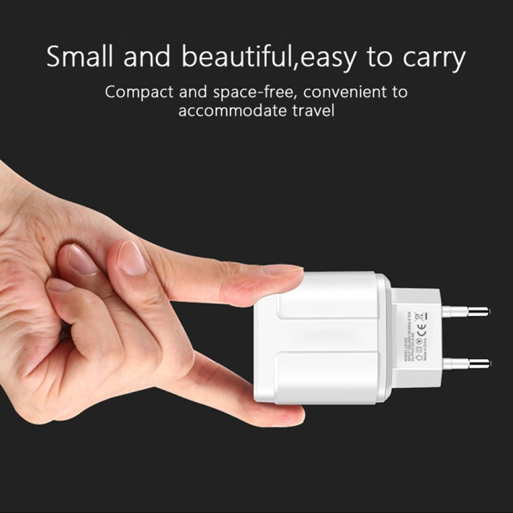 Dual USB Portable Travel Charger + 1 Meter USB to Micro USB Data Cable, EU Plug(White) - Mobile Accessories by buy2fix | Online Shopping UK | buy2fix