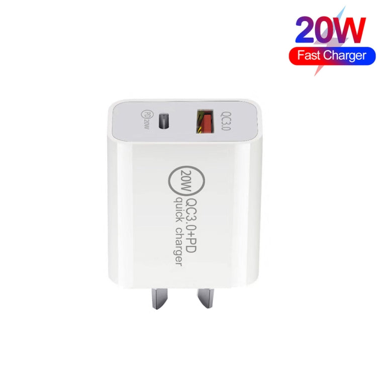 TCS-20WACA 20W PD Type-C + QC 3.0 USB Interface Fast Charging Travel Charger with USB to 8 Pin Fast Charge Data Cable AU Plug - Apple Accessories by buy2fix | Online Shopping UK | buy2fix