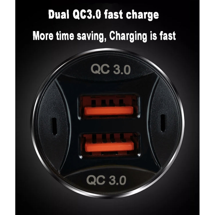 TE-092 36W Dual QC3.0 USB Fast Car Charger(Black) - Car Charger by buy2fix | Online Shopping UK | buy2fix