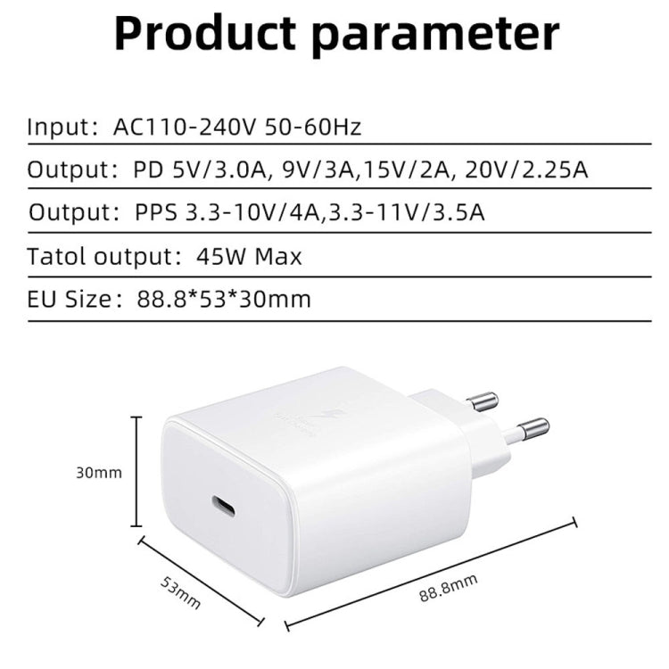 M135 45W USB-C / Type-C Port Fast Charger, EU Plug(White) - Mobile Accessories by buy2fix | Online Shopping UK | buy2fix