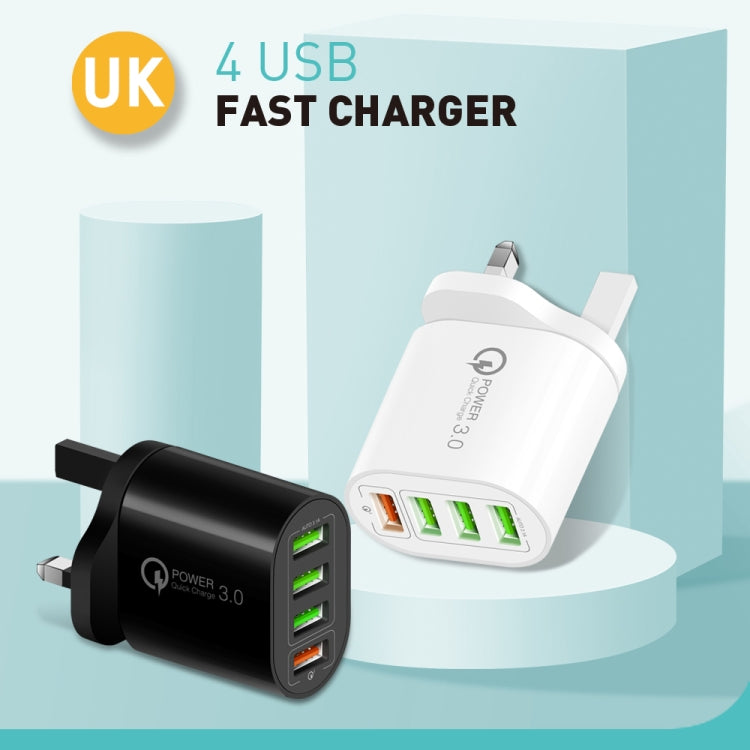 QC-04 QC3.0 + 3 x USB2.0 Multi-ports Charger with 3A USB to Type-C Data Cable, UK Plug(Black) - Mobile Accessories by buy2fix | Online Shopping UK | buy2fix