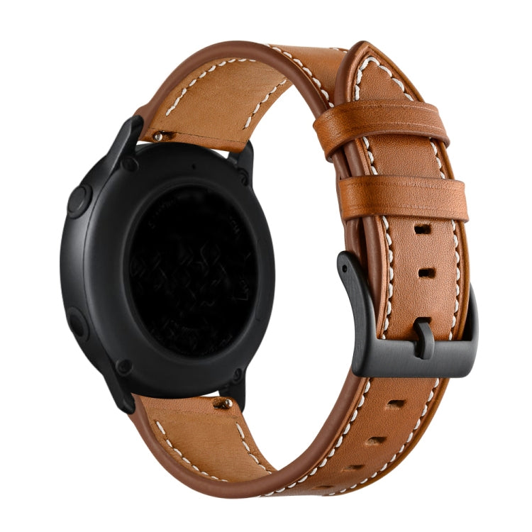 For Huawei Watch GT3 46mm / Watch GT Runner First Layer Leather Sewing Thread Watch Band (Brown) - Smart Wear by buy2fix | Online Shopping UK | buy2fix