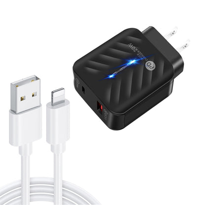 PD03 20W PD3.0 + QC3.0 USB Charger with USB to 8 Pin Data Cable, US Plug(Black) - Apple Accessories by buy2fix | Online Shopping UK | buy2fix