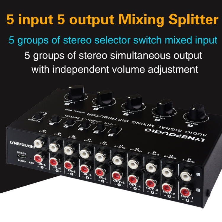 5 In 5 Out Audio Signal Selector Sound Mixing Distribute Device Input Independent Switch - Consumer Electronics by buy2fix | Online Shopping UK | buy2fix