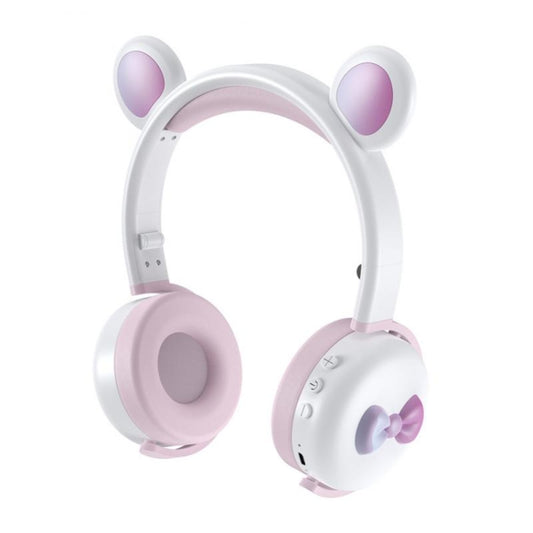 AEC BK7 Cute Bear Children Wireless Bluetooth Headset with LED Light(White Pink) - Apple Accessories by AEC | Online Shopping UK | buy2fix