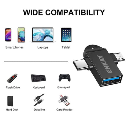 ENKAY ENK-AT112 2 in 1 Type-C + Micro USB to USB 3.0 Aluminium Alloy OTG Adapter(Black) - OTG Adapter by ENKAY | Online Shopping UK | buy2fix