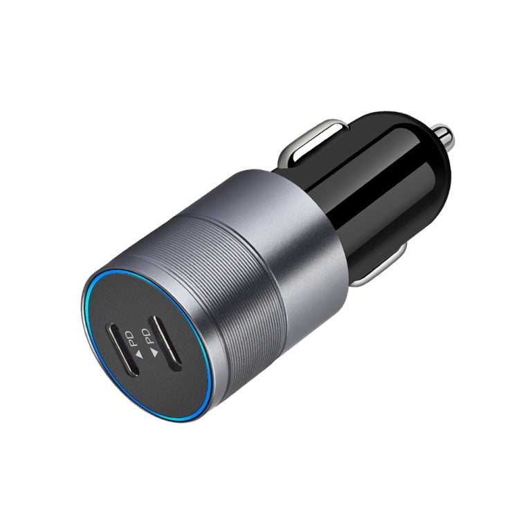 Dual PD 3.0 40W USB-C / Type-C Car Charger with 1m USB-C / Type-C to 8 Pin Data Cable(Grey) - In Car by buy2fix | Online Shopping UK | buy2fix