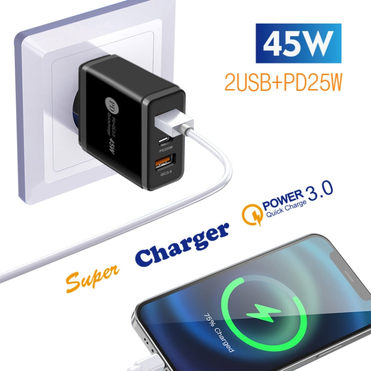45W PD25W + 2 x QC3.0 USB Multi Port Charger with USB to Micro USB Cable, US Plug(Black) - Mobile Accessories by buy2fix | Online Shopping UK | buy2fix