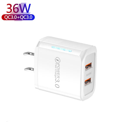 36W Dual Port QC3.0 USB Mobile Phone Charger Dual 18W Output, US Plug(White) - Apple Accessories by buy2fix | Online Shopping UK | buy2fix