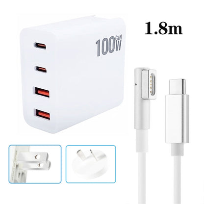 GaN 100W Dual USB+Dual USB-C/Type-C Multi Port Charger with  1.8m Type-C to MagSafe 1 / L Header Data Cable US / AU Plug - Cable & Adapter by buy2fix | Online Shopping UK | buy2fix