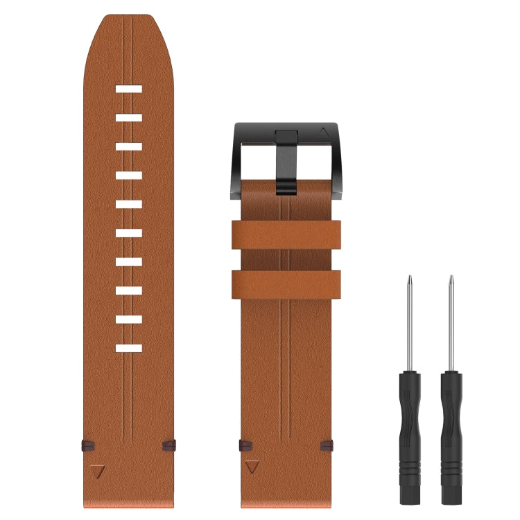 For Garmin Fenix 6X 26mm Leather Steel Buckle Watch Band(Brown) - Watch Bands by buy2fix | Online Shopping UK | buy2fix