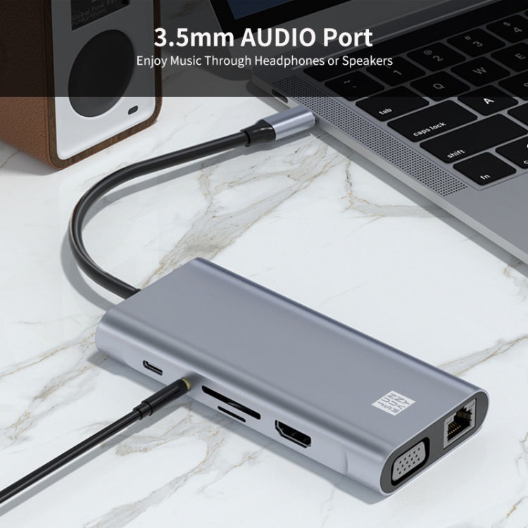 JUNSUNMAY 11 in 1 Type-C to 4K HDMI + VGA +RJ45 Docking Station Adapter PD Quick Charge Hub - Computer & Networking by JUNSUNMAY | Online Shopping UK | buy2fix